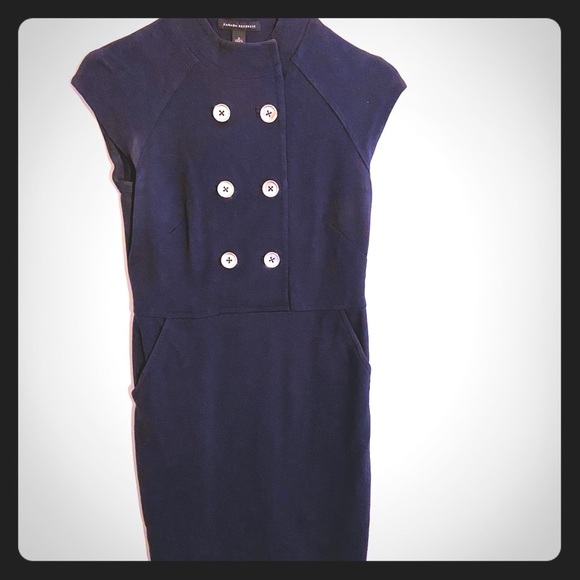 Navy blue sheath w double-breasted silver buttons - Picture 2 of 5